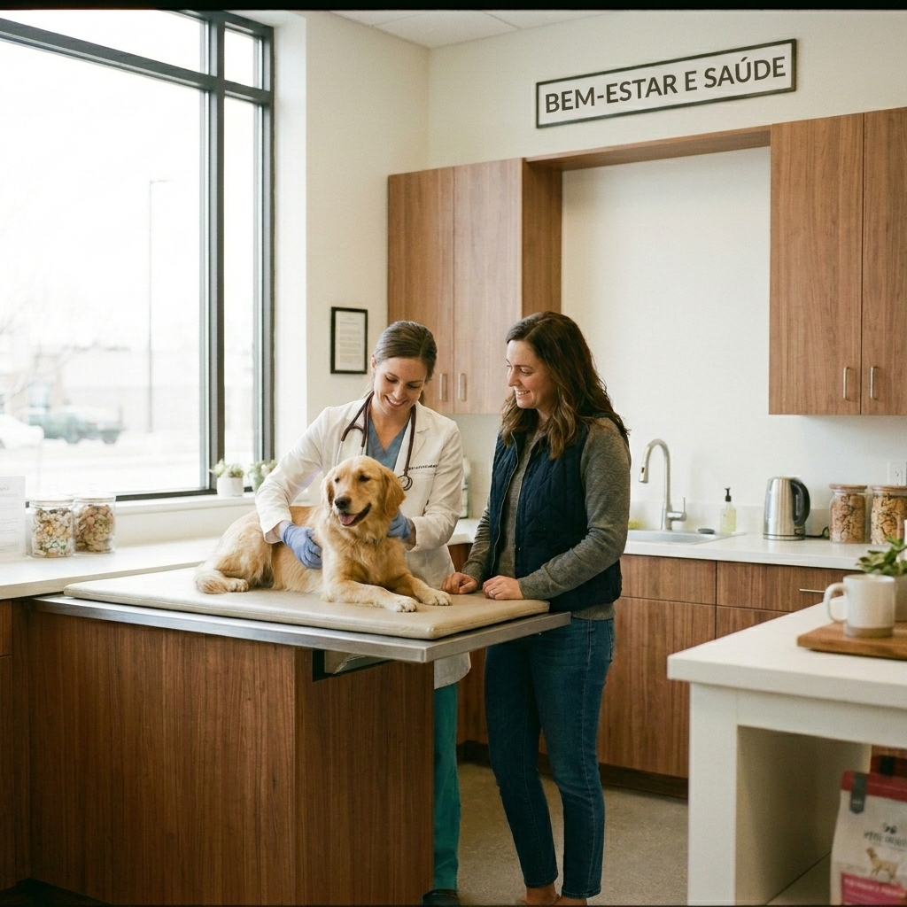 Veterinário examinando cão de forma cuidadosa
